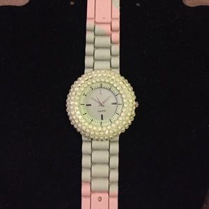 MINT GREEN/PEACH BEZELED FASHION WATCH