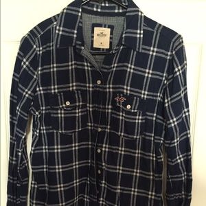 Hollister Flannel Navy Blue & White Shirt