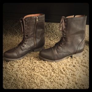 Vintage Style Leather Brown Combat Boots