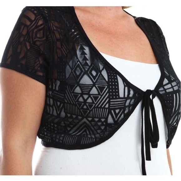 Plus Size Black Semi-Sheer Bolero Shrug 1X 2X - Picture 3 of 3