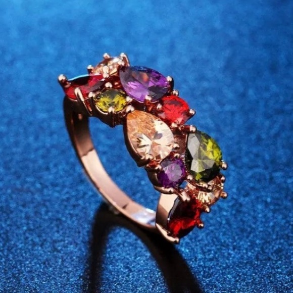 Rose Gold Multicolor Gemstone Cocktail Ring💍
