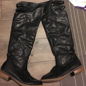 Knee high flat black boots