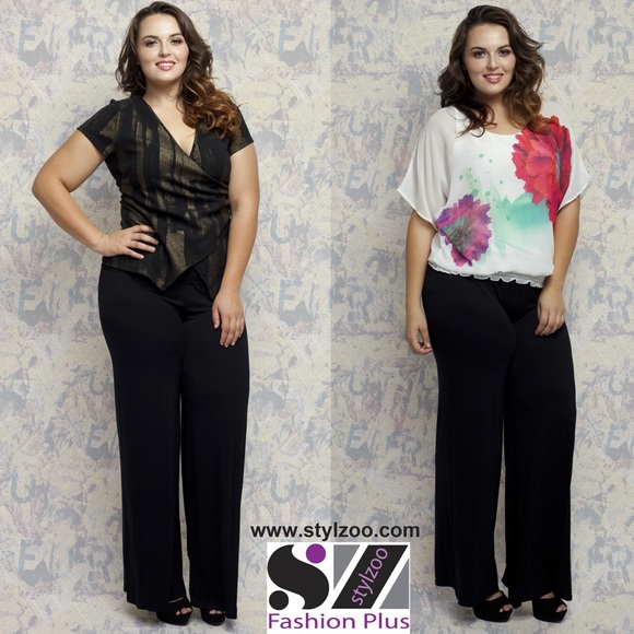 Plus Size Black Soft Modal Stretch Palazzo Pants - Picture 2 of 3