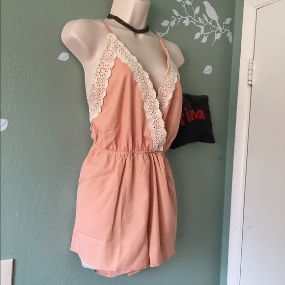 The KYLIE Blush Crochet Trimmed Romper - Picture 3 of 4