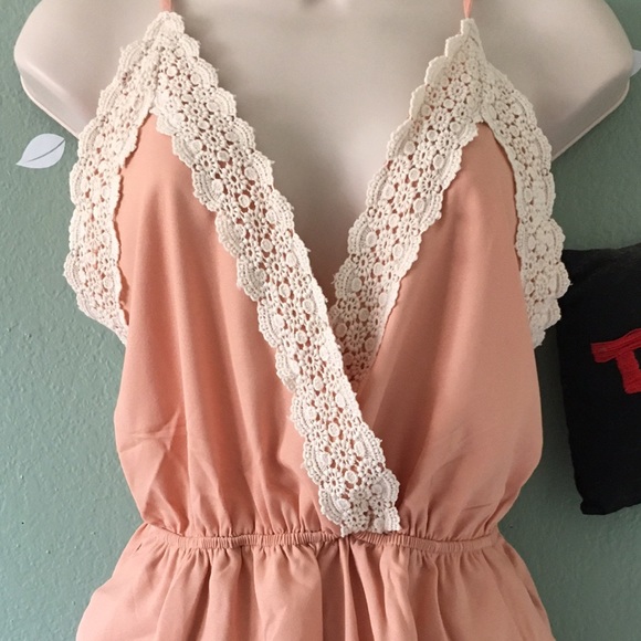 The KYLIE Blush Crochet Trimmed Romper - Picture 4 of 4