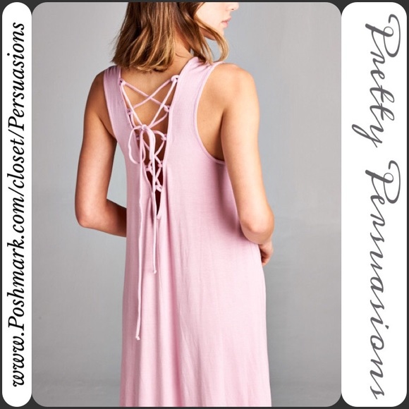 CLEARANCE‼️Pink Lace Up Back Tank Shift Dress - Picture 2 of 4