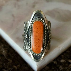 Peruvian Silver Ring w/orange stone