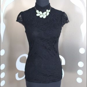 Black Short Sleeve Sweetheart Lace Shirt