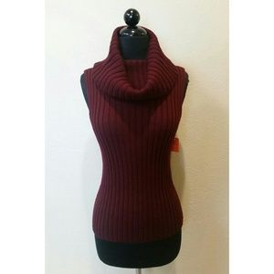 Theory Burgundy Cowl Neck Sleevless Sweater