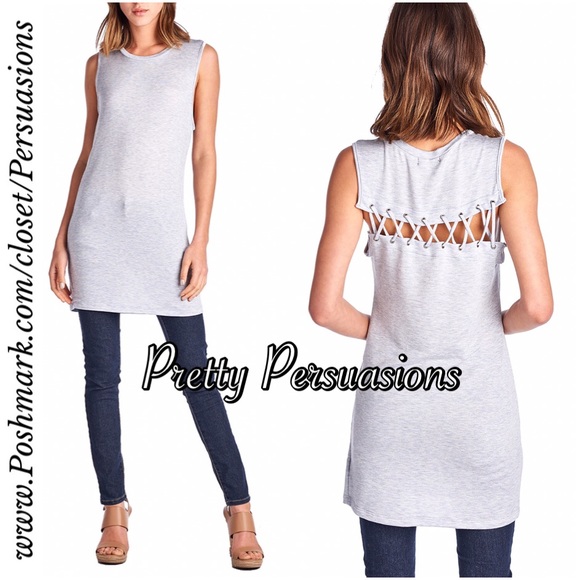 SOLD OUT  💕 Gray Lace Up Back Tunic Mini Dress - Picture 3 of 4