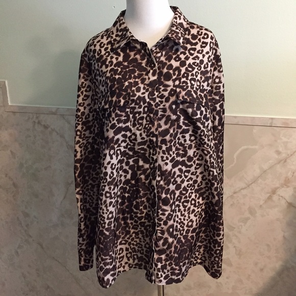 NWT Satiny Leopard Print Button Down Blouse XL