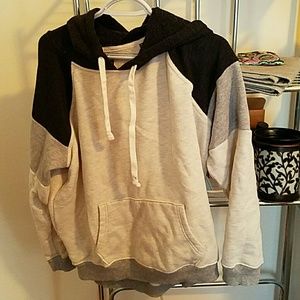 Grey and dark charcoal colorblocked hoodie