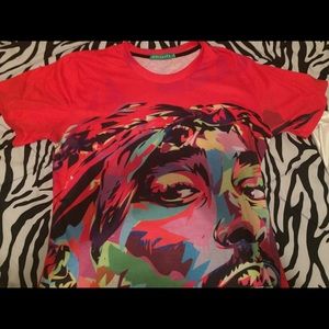 Red colorful Tupac shirt