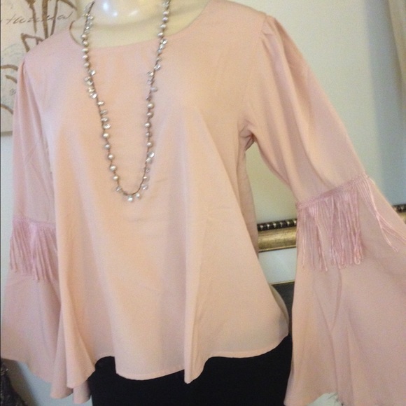 Blush colored Blouse with bell sleeve & Fringe - Picture 4 of 4