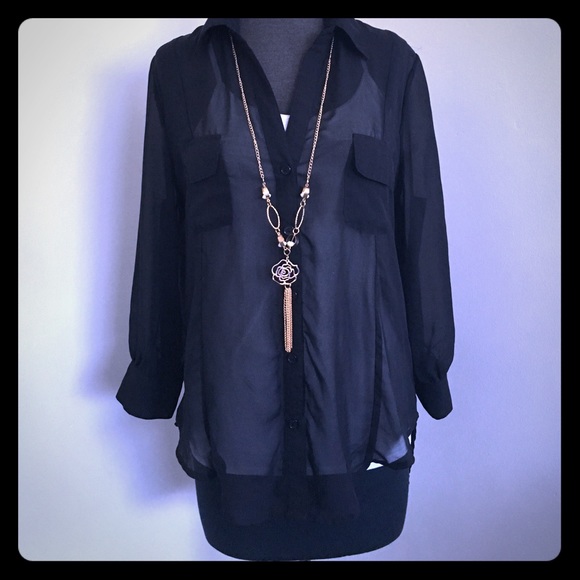 Sheer black button up