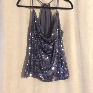 Festive sparkly dangling sequin top, charcoal grey