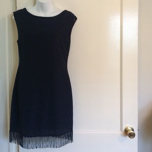 Navy Blue Fringe Shift Dress Size Medium