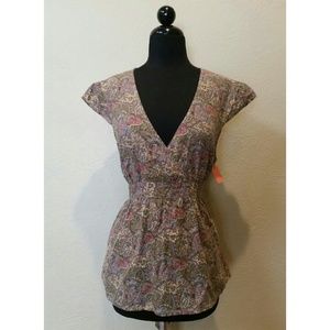 Lucky Brand V-Neck Empire Waist Paisley Top