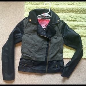 Army green and leather jacket