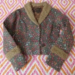 Free People floral print jacket with faux fur