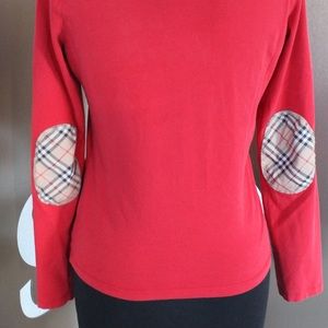 Bright Red Burberry Long Sleeve Elbow Patch