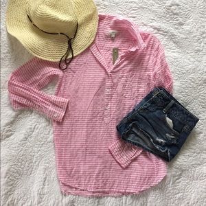 J.Crew Pink & White Striped Popover