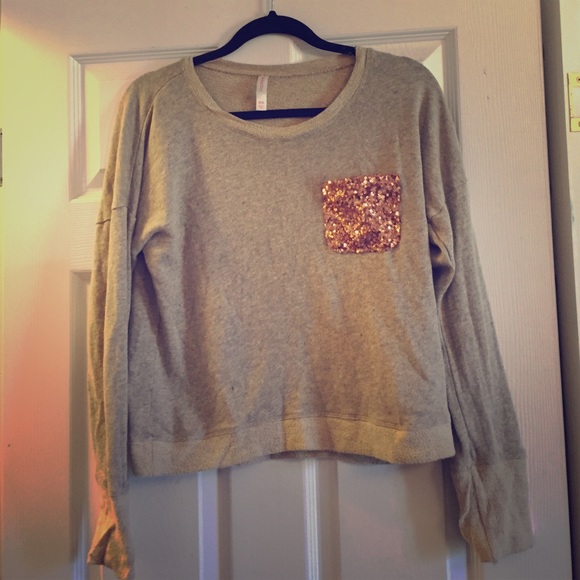 Tan Shirt with Sequined Pocket - Picture 1 of 4