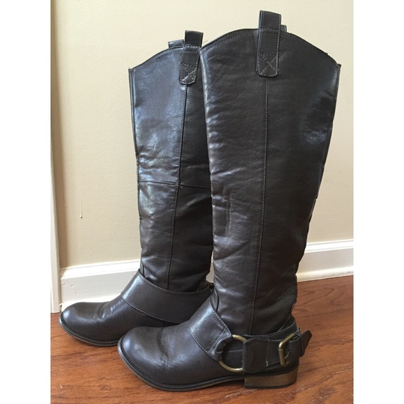 dark grey knee high boots