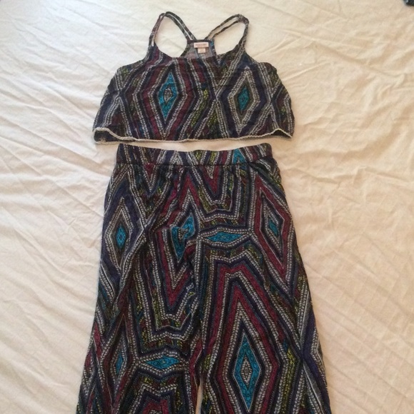 Worn once matching crop top and palazzo pant set