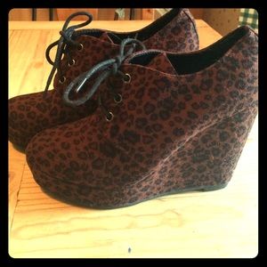 Cheetah print wedge booties.