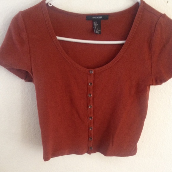Brick colored button down crop top