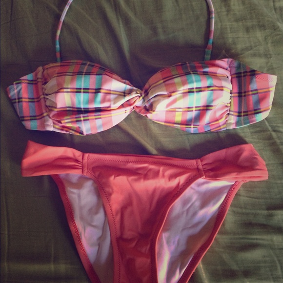 Coral Plaid Bikini
