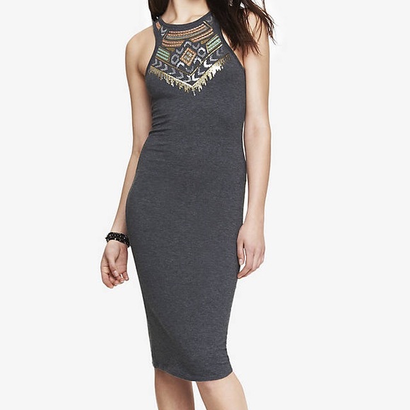 Express Aztec Sequin Embellished Sheath Dress