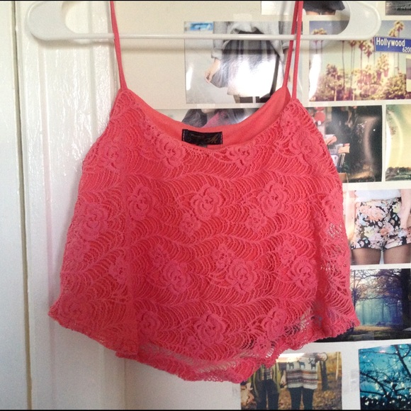 Tops - Pink lace crop top