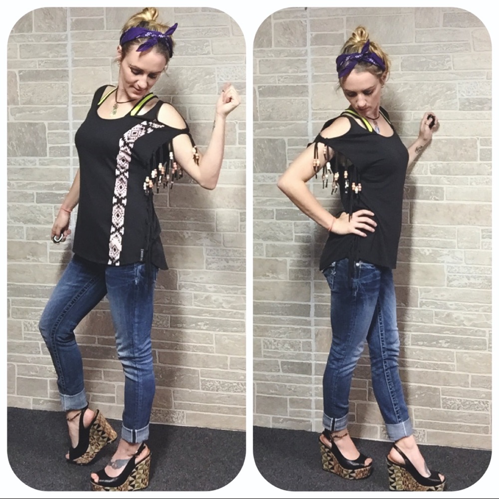 Handmade  Cold Shoulder Top w beads