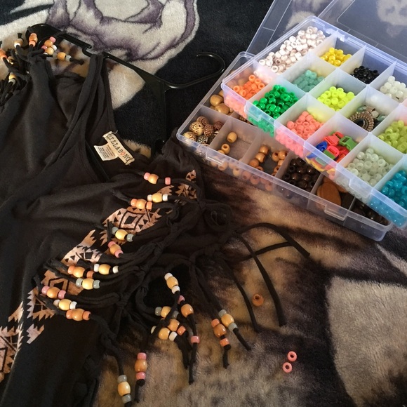 Handmade  Cold Shoulder Top w beads - Picture 6 of 6