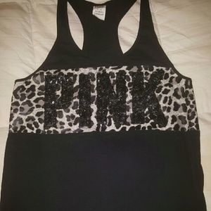 Vs PINK Black and leopard sequin tank