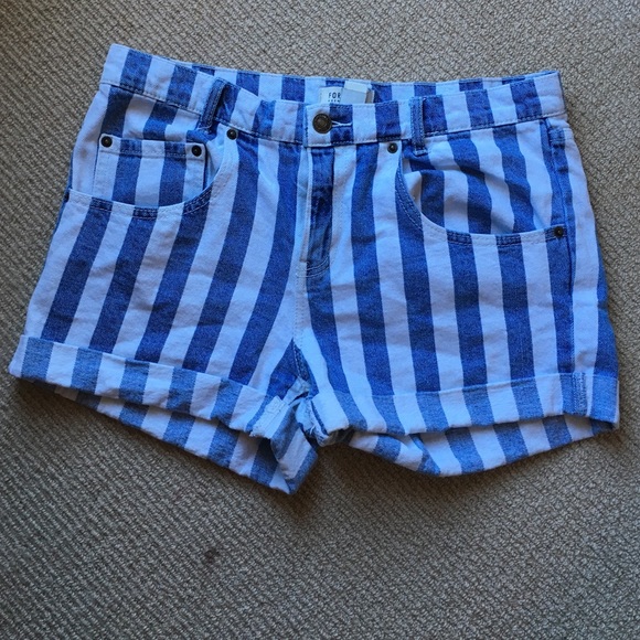 Striped jean high waisted shorts - Picture 1 of 4