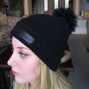 Black Burberry mink puff hat