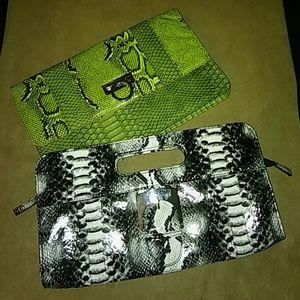 Lot of Two snakeskin print clutches