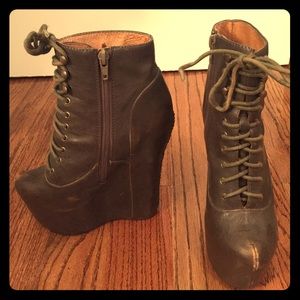 Jeffrey Campbell brown lace booties