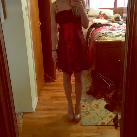 Red lace mini dress