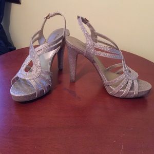 Glittery gold strap heels