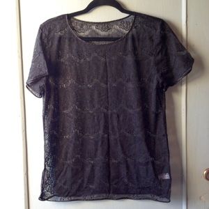 American Apparel black lace tee shirt top M/L