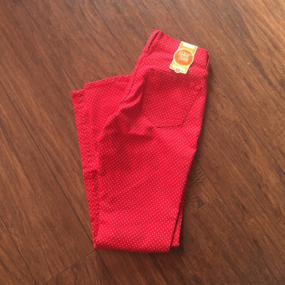 Ladies red polka dot jeans