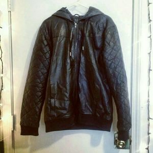 -SALE- Forever 21 Men's Hooded Faux Leather Jacket