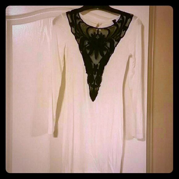 Sexy white form fitting dress with black lace NWOT
