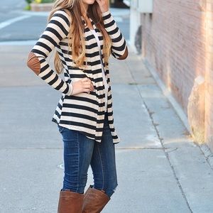 Striped Cardigan with Elbow Patches