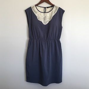 Slate-blue and lace dress