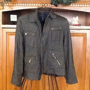 Black and white checkered jacket.